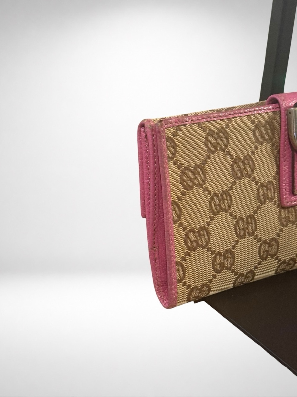 Gucci Abbey D-Ring Long Wallet Beige GG Canvas Fuchsia Leather Continental Y2K - Picture 7 of 17